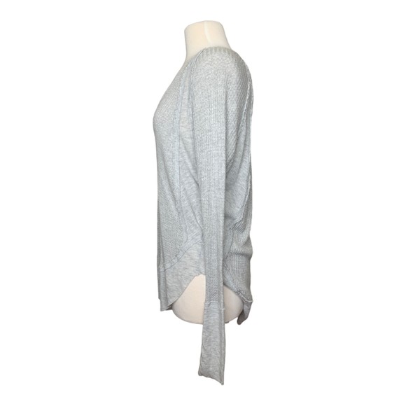 Free People Waffle Knit Boho Distressed Oversized Top Grey XS Long Sleeve - Picture 5 of 8